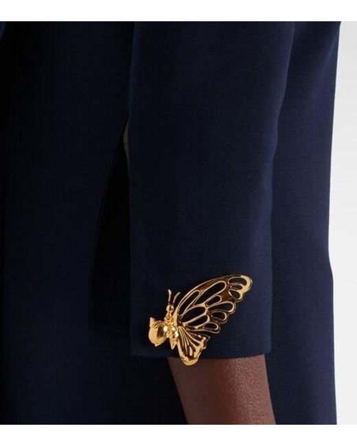 Oscar de la Renta Blue Embellished Open-Back Wool-Blend Kaftan