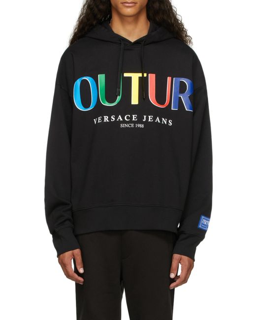 Versace Jeans Black Couture Logo Print Drawstring Hoodie for men
