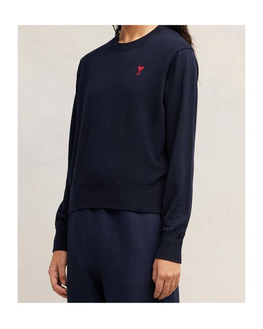 AMI Blue Ami De Coeur Logo Embroidered Knit Jumper
