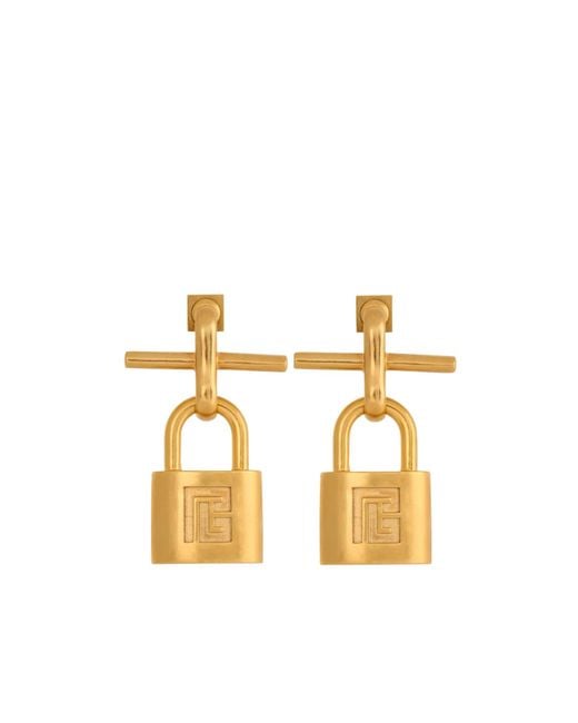 Balmain Metallic Brass Pulse Padlock Earrings