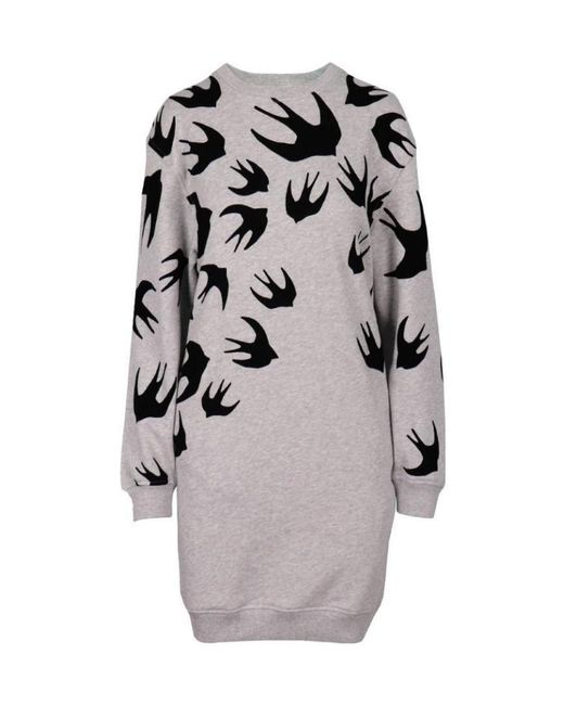 McQueen Gray Round-Necked Printed Dress