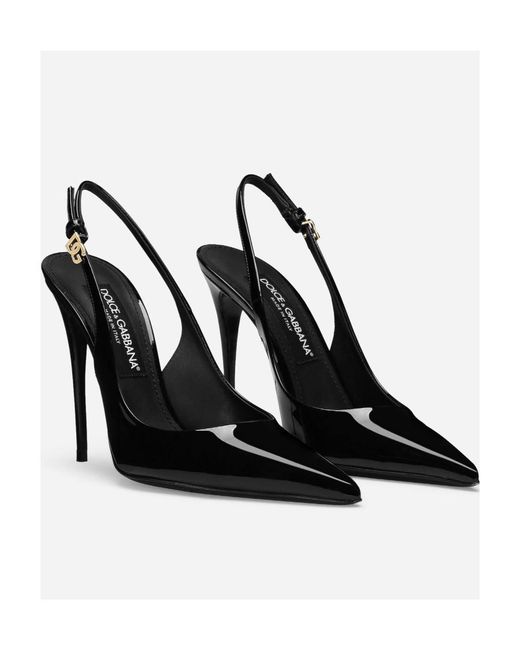 Dolce & Gabbana Black Dg Logo Plaque Pointed Toe Slingbacks