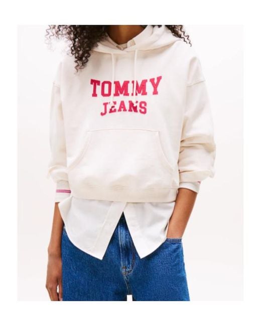 Tommy Hilfiger White Varsity Applique Logo Boxy Hoody