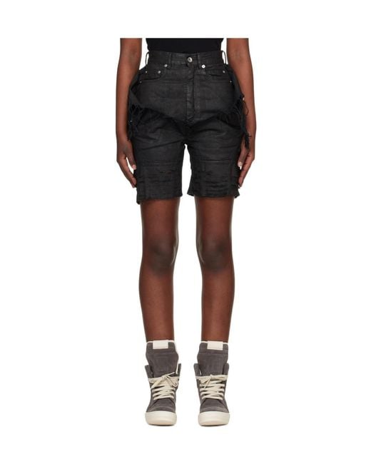 Rick Owens Black Denim Shorts With Belt Loops