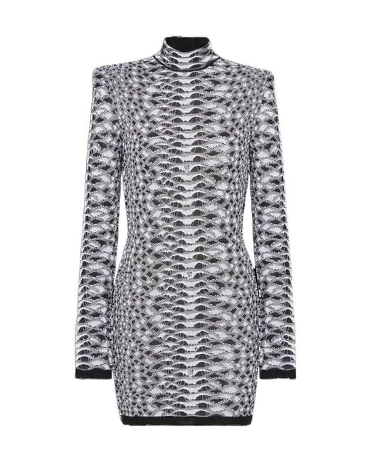 Balmain Multicolor Short Snakeskin Textured Knit Dress