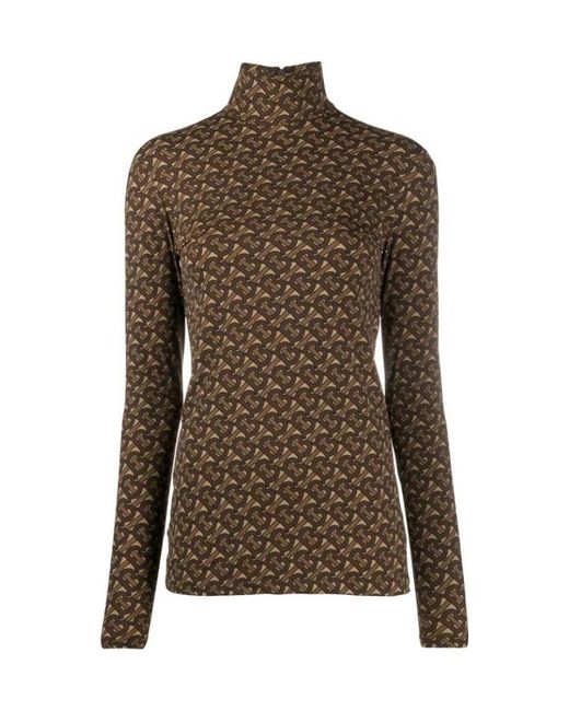 Burberry Brown Tb Monogram Turtleneck Top