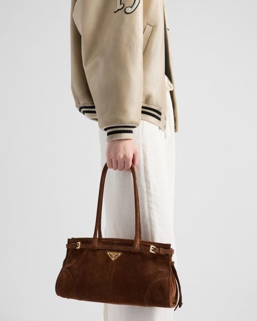 Prada Brown Logo Plaque Belted Shoulder Bag