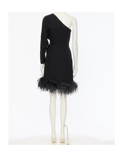 Valentino Black One-Shoulder Feather-Trim Dress