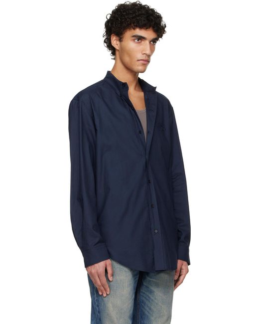 Balmain Blue Collared Long-Sleeve Poplin Shirt for men