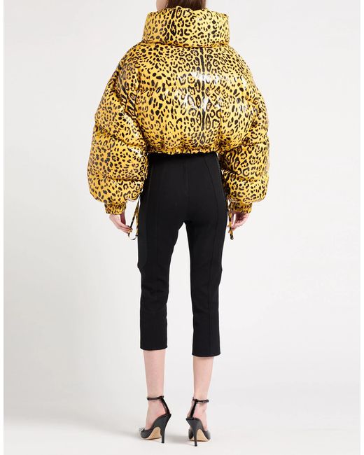 Dolce & Gabbana Yellow Leopard Print Down Jacket