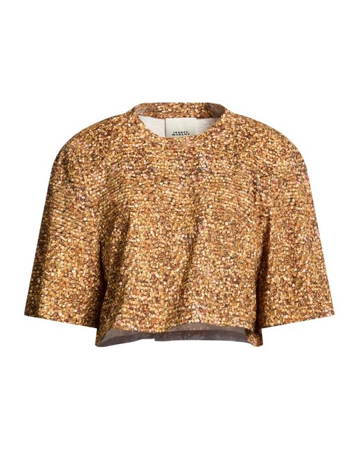 Isabel Marant Brown Crew-Neck Cropped Top