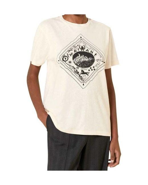 Isabel Marant Natural Graphic-Print Slub-Texture T-Shirt