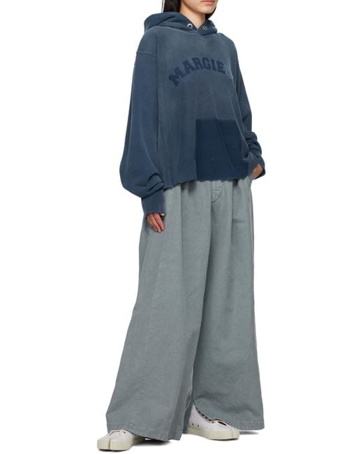 Maison Margiela Blue Faded Logo-Patch Hoodie for men