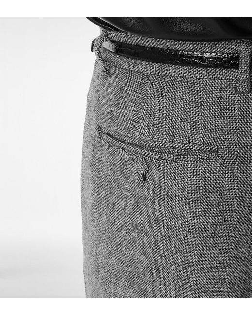 Tom Ford Gray Herringbone Casual Pants for men