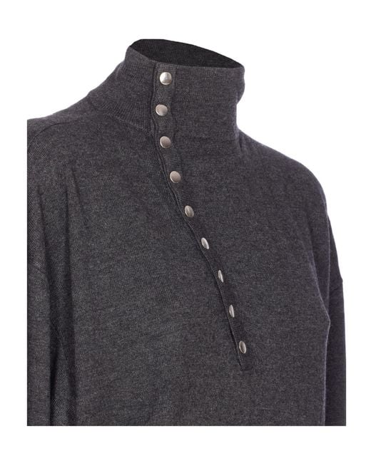 Isabel Marant Gray High-Neck Button Detailed Jumper