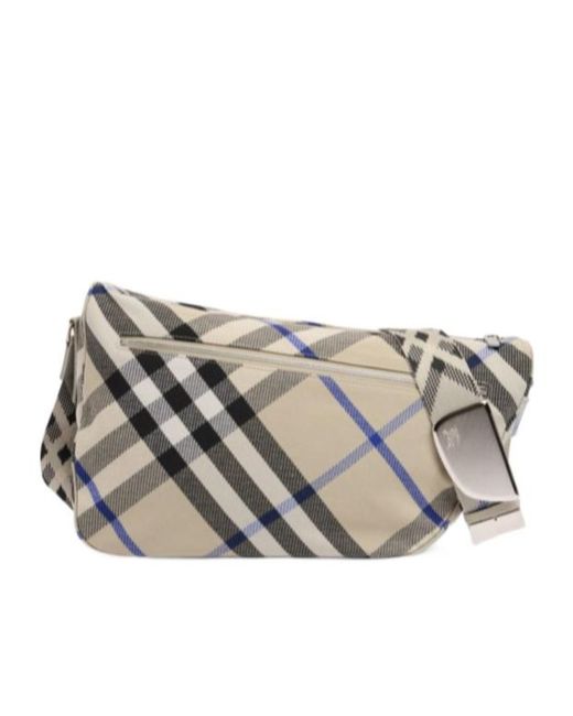 Burberry Gray Large Checked Shield Mailman Bag for men