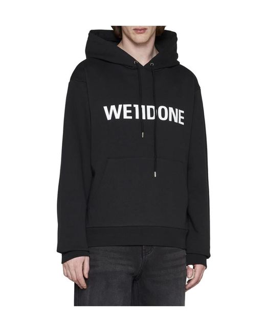 we11done Black Logo-Print Drawstring Hoodie for men