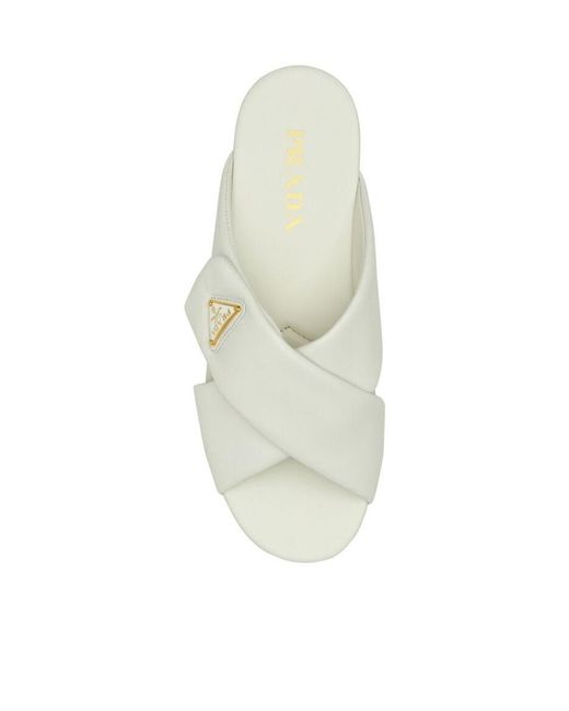 Prada White Padded Nappa Leather Slides