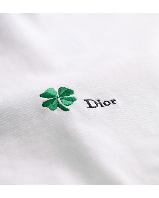 Dior White T-Shirt With Clover Embroidery, Relaxed Fit for men