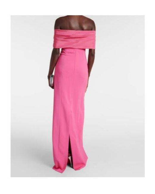 Oscar de la Renta Pink Off-Shoulder Cady Gown