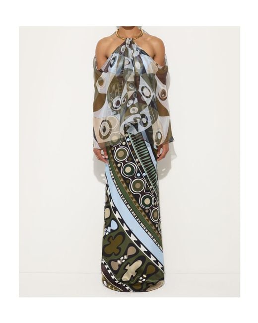 Emilio Pucci White Occhi Print Satin And Chiffon Dress