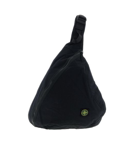 Stone Island Black Crumpled One-Shoulder Backpack for men