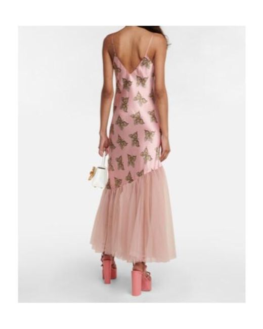 Rodarte Pink Printed Silk Satin And Tulle Dress