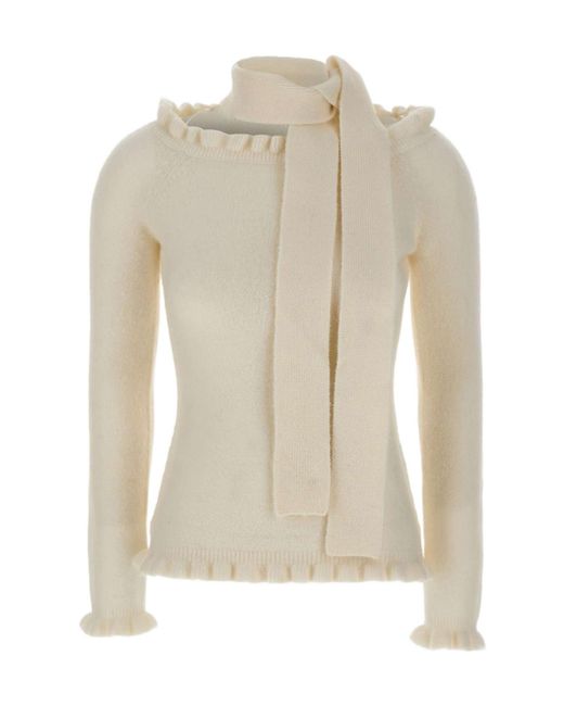 ROTATE BIRGER CHRISTENSEN White Ruffled-Detail Tie Neck Off-Shoulder Top
