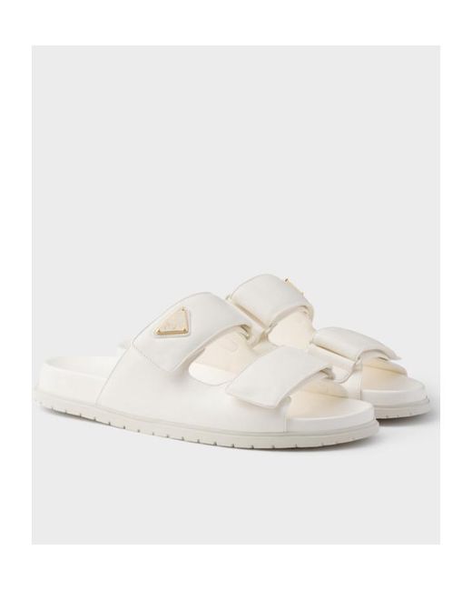 Prada White Nappa Leather Slides