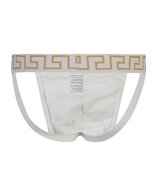 Versace White Greca Border Stretched Jockstrap for men