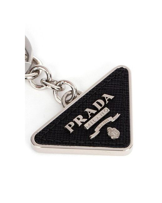Prada White Triangle Logo Plaque Keyring for men