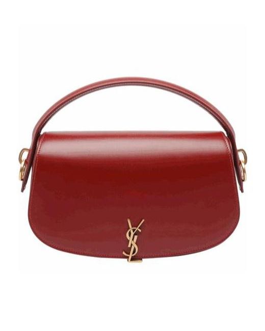 Saint Laurent Red Logo Plaque Foldover Top Shoulder Bag