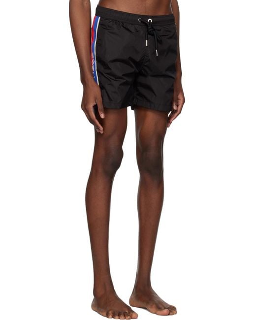 Moncler Black Side Striped Logo Swim Shorts for men