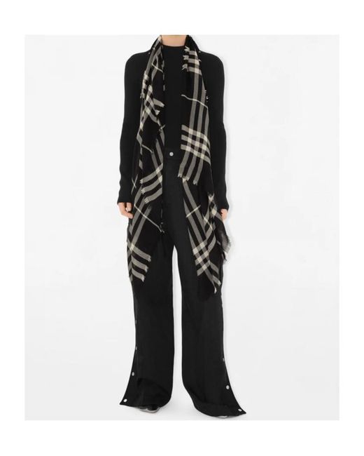 Burberry Black Check Printed Frayed-Edge Scarf