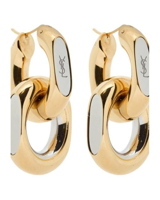 Saint Laurent Metallic Brass Linked Earrings