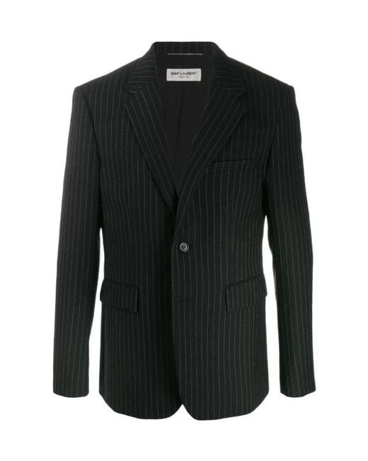 Saint Laurent Black Pinstriped Buttoned Blazer for men