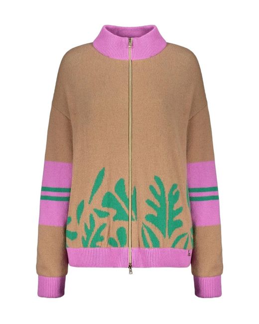 Herno Red Zip Leaf-Jacquard Cardigan