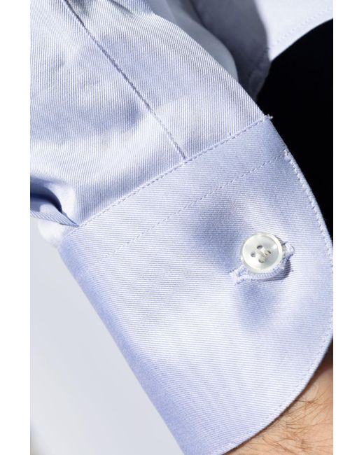 Giorgio Armani White Curved Hem Twill Shirt for men