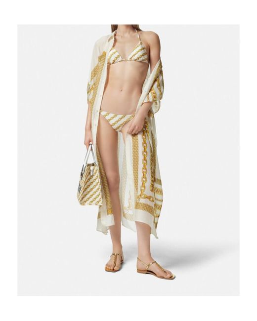 Versace Metallic Logo Triangle-Cup Tie-Fastened Bikini Top