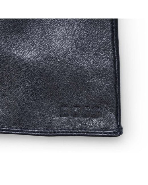 Boss Blue Leather Gloves for men