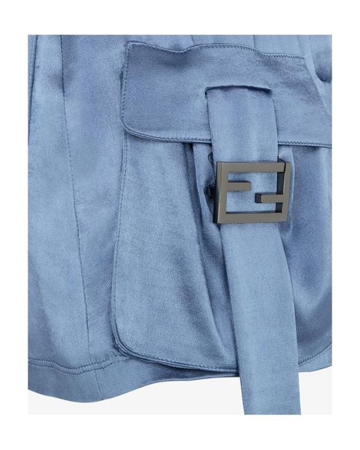 Fendi Blue Buckled Detailed Satin Skirt