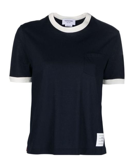 Thom Browne Blue Logo-Patch Cotton T-Shirt