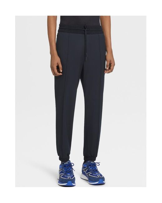 Zegna Blue High Performance Wool Joggers for men