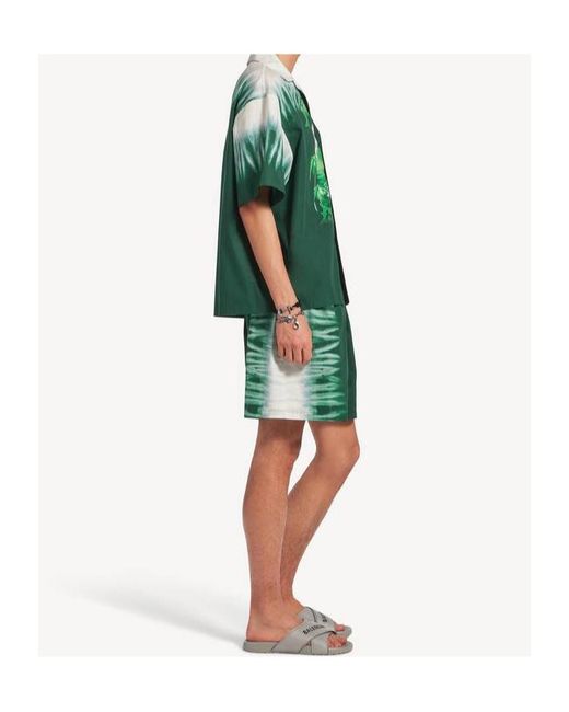 Balenciaga Green Extreme Tie-Dyed Bowling Short Sleeved Shirt for men