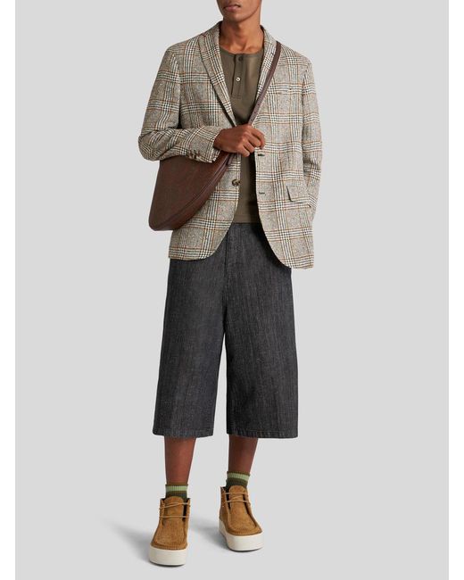Etro Green Check Linen- And Cotton-Blend Blazer for men
