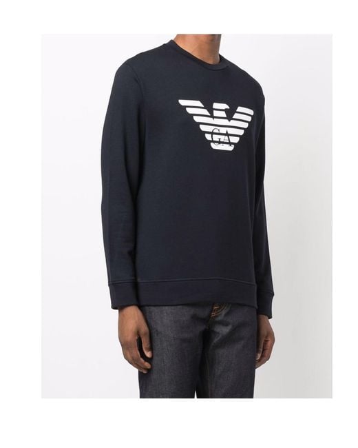 Emporio Armani Blue Logo Printed Crewneck Sweatshirt for men