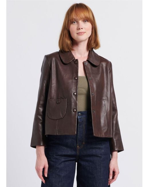 Ba&sh Brown Long-Sleeved Leather Jacket