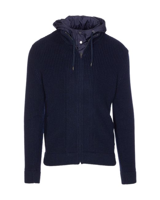 Herno Blue Hooded Zipped Cardigan for men