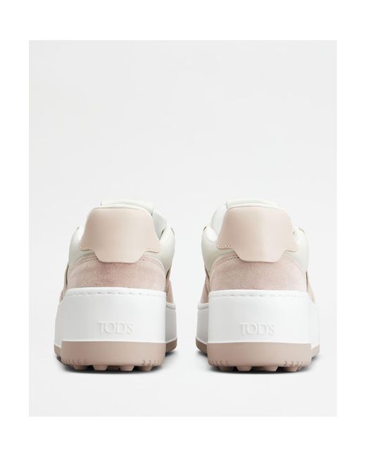 Tod's White Round-Toe Lace-Up Sneakers