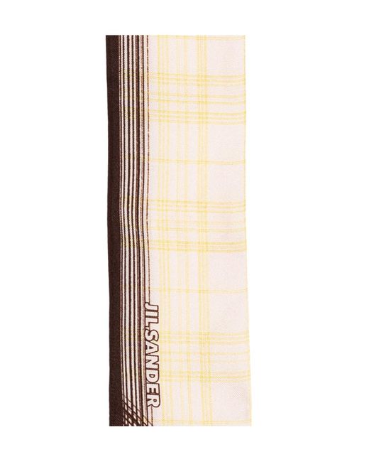 Jil Sander White Plaid-Patter Silk Scarf